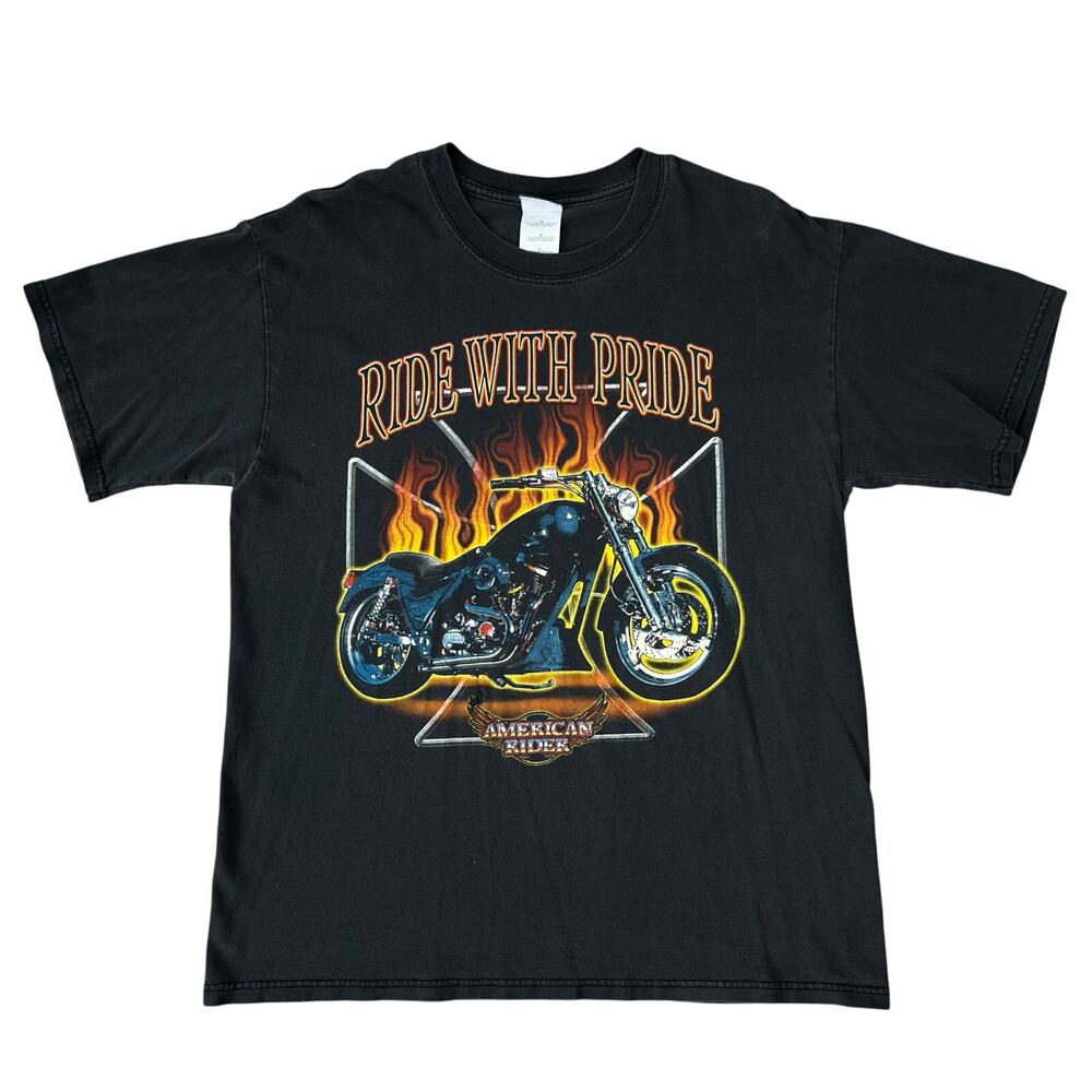 Men's Vintage American Rider 'Ride With Pride' Biker Moto T-Shirt (Sz L)